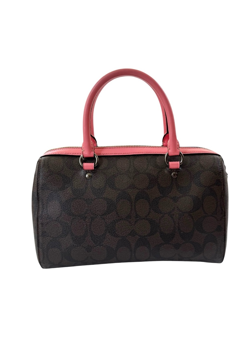 Coach Rowan Satchel Bag Signature Canvas Brown with Pink Trim 83607 - Picture 2 of 16